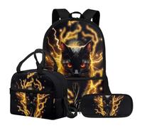 Jeiento Black Cat Backpack for School 3Piece Cute Red Panda Schoolbag Set with Insulated Lunch Box and Pencil Case for Boy Girl 17Inch Bookbag Travel Laptop Ruckpack for Teenager