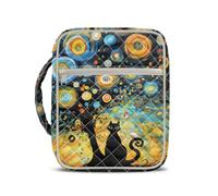 Jeiento Black Cat Bible Cover Case Organizer Quilted Bible Bag with Handle Zipper Front Pocket Book Protective Case Christian Prayer Handbag for Women,Men