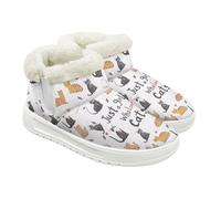 Jeiento Black Cat Winter Boots for Women Cartoon Kitten with Christmas Hat Fuzzy Fluffy Booties Comfort Warm Casual Walking Short Boots for Shopping,Work,Xmas Costume,UK 5