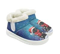 Jeiento Black Cat Winter Boots for Women Cartoon Kitten with Christmas Hat Fuzzy Fluffy Booties Comfort Warm Casual Walking Short Boots for Shopping,Work,Xmas Costume,UK 6