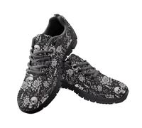Jeiento Black Flower Skull Trainer Running Shoes Breathable Lightweight Non Slip Walking Footwear Casual Low Top Flat Shoes for Nurse,Dentist,10 UK