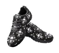 Jeiento Black Flower Skull Walking Shoes for Women Men Skeleton Casual Footwear Unisex Adult Outdoor Road Running Sneakers Teenager Girl Lace Up Trainers Sneakers,3 UK