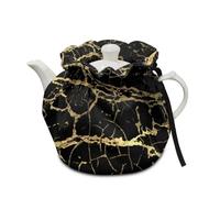 Jeiento Black Gold Marble Tea Cosy Tea Kettle Cover Heat Resistant Kitchen Tea Pot Dust Cover for Kitchen Home Table Top Afternoon Tea Decor