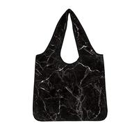 Jeiento Black Marble Shoulder Shopping Bags Womens Polyester Tote Bag Reusable Grocery Bag Shoulder Cotton Totes