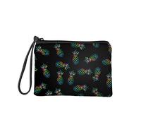 Jeiento Black Pineapple Print Small Toiletry Cosmetic Handy Bag for Women Ladies Zipper Closure Travel Pouch Storage Clutch Purse Soft Flannel