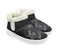 Jeiento Black Pug Dog Snow Boots for Women Lady Winter Shoes Warm Fuzzy Fluffy Thickening Ankle Booties for Indoor Outdoor,UK 2