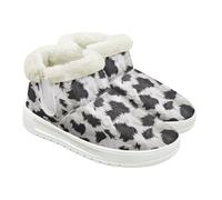 Jeiento Black White Cow Womens Warm Booties Slippers Fluffy Plush Snow Boots Comfort Warm Winter Boots Low Heel Slip On Shoes for Walking,Shipping,Traveling,UK 9