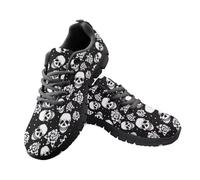 Jeiento Black White Floral Gothic Skull Shoes Womens Men Comfortable Lightweight Running Sneakers Womens Lace Up Trainer Sneakers,8 UK