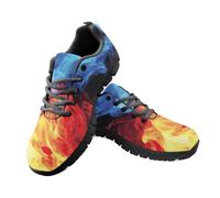 Jeiento Blue and Orange Fire Pattern Outdoor Running Shoes for Women Men Lightweight Comfort Walking Shoes Lace Up Sport Footwear for Jogging Hiking Cycling,9 UK