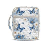 Jeiento Blue Butterflies Flowers Quilted Bible Cover Case Scripture Church Bag Bible Protective with Handle Butterfly Bible Book Covers for Women
