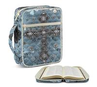 Jeiento Blue Butterfly and Cross Bible Covers Quilted Bible Bag Scripture Protector Carrying Case with Handle,Soft Vintage Bible Church Handbag Christian Gifts
