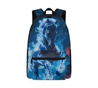 Jeiento Blue Fire Horse Backpack for Boy Girl 17 Inch Shoulder Bag with Front Zipper Kindergarten Toddler Nursing Shoulder Bag Child Rucksack for Secondary School
