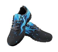 Jeiento Blue Fire Pattern Lace Up Sneakers for Women Men Mesh Breathable Sport Sneakers Comfort Trainer Athletic Flat Footwear for Working,3 UK