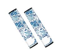Jeiento Blue Flower and Cat Automotive Seatbelt Pads Interior Accessories for Cat Lover,2 Pack Shoulder Strap Covers for Backpack