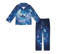 Jeiento Blue Galaxy Pajamas Set for Boy Girl Long Sleeve Sleepwear Butterfly Panda Nightwear Button Pjs 2 Piece Lounge Set,2XL
