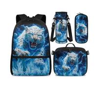 Jeiento Blue Lightning Snow Leopard Kids Backpack for School 17 Inch Schoolbag Set With Insulated Lunch Bag and Pencil Bag Water Bottle Holder Cover,Gym Sport Ruckpack for Teens