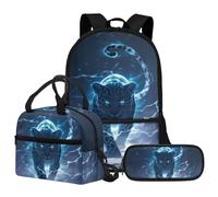 Jeiento Blue Lining Snow Leopard Backpack Set with Lunchbag Pen Bags 3 In 1 Book Bag Set Boy Girl Preschool Bookbag 17Inch Laptop Backpacks for School,Travel