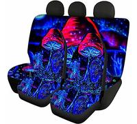 Jeiento Blue Mushroom Print Car Seat Cover for Car SUV Van Truck, Full Interior Protection Auto Accessory Gift Set, 4pcs Front Rear Seat Cover, Auto Accessiores for Men Women