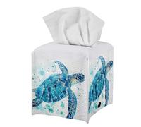 Jeiento Blue Sea Turtle Tissue Holders for Bathroom 5.1x5.1 Inch Square Tissue Box Holder Facial Paper Cube Towel Paper Storage Case for Car,Office