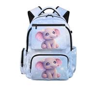 Jeiento Blue Starry Sky Elephant Backpack for Boy Girl 17Inch School Bag Large Student Bookbag with Water Bottle Pocket,Teenager Casual Sport Ruckpack