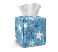 Jeiento Blue Turtle Tissue Box Holder Cover PU Leather Square Facial Tissue Box Cover or Bathroom,Kitchen,Bedroom