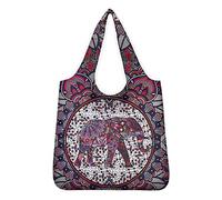 Jeiento Boho Style Elephant Print Linen Tote Bag Reusable Grocery Bags Heavy Duty Shoulder Bag Shopping Handbag Purple