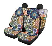 Jeiento Bright Blossoms Colorful Boho Floral Print Car Seat Covers Full Set 4piece Durable Bench Cover Universal Auto Accessiores for Women Gift,Auto Parts Seat Protectors