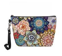 Jeiento Bright Blossoms Colorful Boho Floral Print Cosmetic Bags for Women for Purse Wrist Strap Clutch Pencil Brush Organizer Waterproof