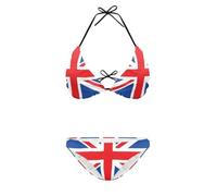 Jeiento British Flag Women Two Piece Swimsuit Sexy Push Up Swimwear Halter Triangle Top with High Cut Bikini Bottom Padded Swimming Costume for Cruise Ship,Honeymoon,Spa-M