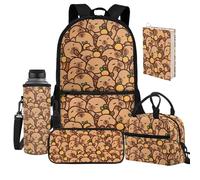 Jeiento Brown Capybara School Bag Set of 5 Back to School Supplies Kids School Bookbag with Lunch Bag Pencil Holder Book Cover Back to School Supplies Capybara Lover