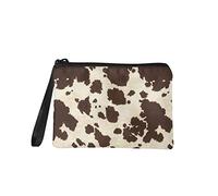 Jeiento Brown Cow Small Coin Purse Cosmetic Bag for Women Zipper Closure Travel Pouch Storage Clutch Purse Soft Flannel