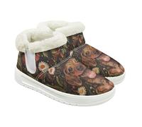 Jeiento Brown Dachshund Dog Snow Boots for Women Outdoor Shoes Daisy Flower Booties Short Ankle Boots Bootise for Women Men Warm Fluffy Lined Shoes