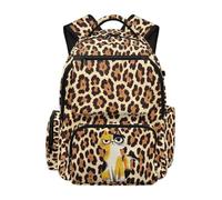 Jeiento Brown Leopard Cat Backpack for Kids Preschool Elementary School Student Bookbag 17In Teenager Travel Ruckpack Casual Daypack