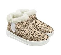 Jeiento Brown Leopard Women's Winter Snow Boots Lightweight Comfortable Hiking Booties Warm Fur Lined Working Bootie Silip Resistant House Shoes,UK 3