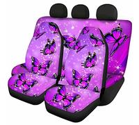 Jeiento Butterfly Print Front Rear Seat Cover for Women, Comfortable Elastic Cloth Fabric Seat Cover for Car Decorative, Purple