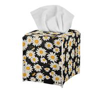 Jeiento BWhite Daisy Flower Tissue Box Cover 5.1x5.5Inch PU Leather Farmhouse Home Decor Facial Paper Organizers Dispenser for Bathroom Decorative Toilet Organizer