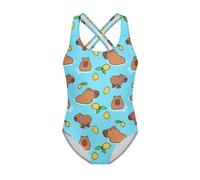 Jeiento Capybara Swimwear for Little Girl Cute Capybara Gymnastics Leotards Quick Drying Bathing Suits Lightweight Breathable Practice Outfit Cute Bodysuit Dancing for Toddler Little Kids Years9-10
