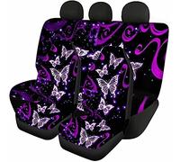 Jeiento Car Seat Cover for Women, Include Front Rear Seat Cover, Non-Slip Full Wrap Seat Covers with Split Bench Cover Butterfly Pattern, Universal Fit Full Set Car Seat Cover, 4 Pack, Purple