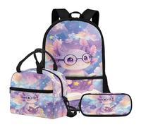 Jeiento Cartoon Axolotl Backpack for Kids,3 In Cute Axolotls School Bag Set Include Lunch Bag Pen Case 17Inch Preschool Bookbag Teens Camping Ruckpack Sets