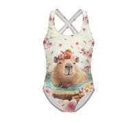 Jeiento Cartoon Bath Capybara Swimwear Girls One Piece Swimsuit Beach Water Activity Swimming Costume Soft Breathable Bathing Suit Dance Ballet Practice Costume 13-14 Years