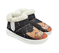 Jeiento Cartoon Cat Pattern Snow Boots for Women Lady Warm Fluffy Faux Fur Memory Foam Boots House Shoes Slip Resistant Ankle Booties,UK 6