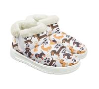 Jeiento Cartoon Dachshund Dog Snow Boots for Women Men Cartoon Animal House Shoes Warm Flanel Lined Winter Booties Outdoor Slip On Shoes,UK 3