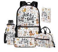 Jeiento Cartoon Dogs Theme Backpack Set 5 Piece School Bag Set with Reusable Lunch Bags Puppy Pattern Book Sleeve Preschool Students Bookbag