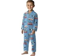 Jeiento Cartoon Emergency Vehicles Sleepwear Set 2 Piece Boy Long Sleeve Button Down Pjs Loose Fit Soft Pajamas Tops and Pants Home Wear,M