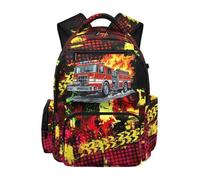 Jeiento Cartoon Fire Engine Vehicle School Bag Boys Cartoon Vehicles Backpack 17Inch Kids Backpack Preschool Elementary School Bookbag Teenager Travel Casual Daypack Toddler Shoulder Ruckpack