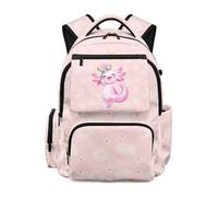 Jeiento Cartoon Pink Axolotls School Bag for Girl Boys Large Capacity Elementary School Backpack Teenager Sport,Travel Ruckpack,Waterproof Casual Daypack for Teenager Adult 17 Inch