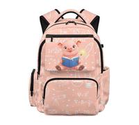 Jeiento Cartoon Pink Pig School Backpack 17Inch Backpack for Boy Girl Elementary School Bag Lightweight Large Capacity Middle School Bookbag Teenager Camping Hiking Ruckpack Math Formula Theme