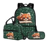 Jeiento Cartoon Red Panda Backpack for School 3Piece Cute Red Panda Schoolbag Set with Insulated Lunch Box and Pencil Case for Boy Girl 17Inch Bookbag Travel Laptop Ruckpack for Teenager