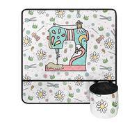 Jeiento Cartoon Sewing Machine Non Slip Pad with Cute Flowers Non Slip Sewing Machine Pad for Table with Pockets Washable and Foldable Mat to Reduce Noise