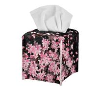 Jeiento Cherry Blossom Floral Tissue Holder Cover Square Pu Leather Flower Car Tissue Box,Facial Paper Napkin Storage Desk Decor for Home Kitchen